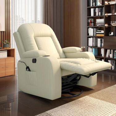 Imagem de Poltrona do Papai Reclinável Massagem e Aquecimento Giratório Balanço 2 Porta Copos Gambon PU Bege G31 - Gran Belo