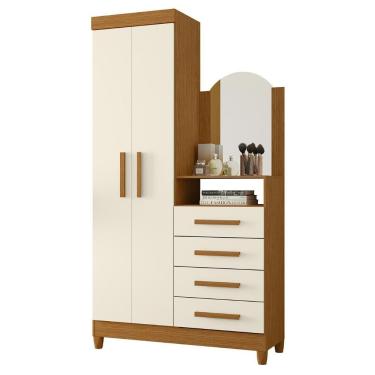 Imagem de Guarda Roupa Cômoda Com Espelho 103cm Maite A02 Off/cinamomo - Mpozenato