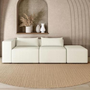 Imagem de Sofá 4 Lugares 283cm com Puff Direito Fay Bouclê Branco Z55  - Mpozenato