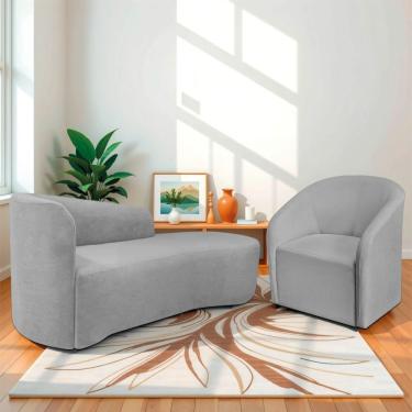 Imagem de Kit Sofá Curvo França 160cm Ld. E Poltrona Luiza Max Conforto, Elegância E Design Moderno Linho Cinza Claro