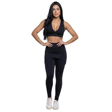 Imagem de Conjunto Top Bojo e Calça Saia Serra e Mar Tapa Bumbum Roupa Para Academia Moda Fitness Musculação-Feminino