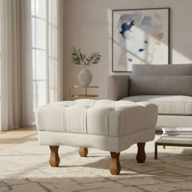 Imagem de Puff Duque Bouclé Premium de Luxo Capitone Assento Elegante para Sala Quarto Decoração Pés Luiz Xv Castanho