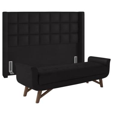 Imagem de Cabeceira Cama Box Queen 160cm Pisa E Recamier Neville Z37 Sintético Preto - Mpozenato