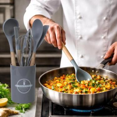 Imagem de Jogo de Cozinha Kit Com 7 Peças de Silicone Utensílios e Copo Suporte 