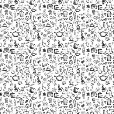 Imagem de Papel De Parede Branco Com Desenhos Preto Café Espresso Chá