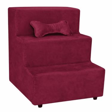 Imagem de Escada Escadinha Para Pet 3 Degraus Com Osso Cor Vinho Veludo Liberty Móveis