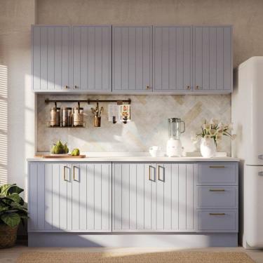 Imagem de Cozinha Modulada 4 Peças 2 Aéreos 2 Balcões com Tampo Marselha Cabecasa Madeiraoriginals Azul Sereno