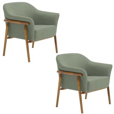 Imagem de Kit 02 Poltronas Luna Base Madeira Poliéster Verde - Nexta Casa