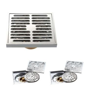 Imagem de Ralo 10x10 Kit 2 Uni Inox Lavabo Banheiro Cozinha Quintal Anti Odor Anti Inseto Rapido Escoamento Seguro Resistente