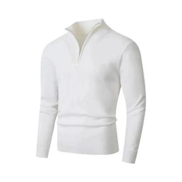 Imagem de Suéter Masculino Leve De Lã Com Zíper, Gola Alta, Casual, Cor Sólida, 
