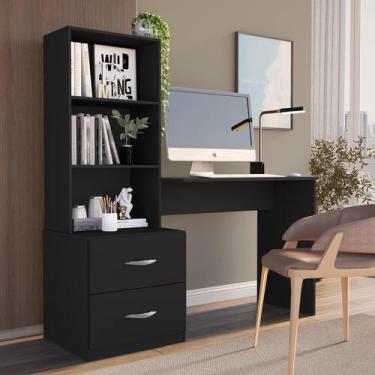 Imagem de Escrivaninha Com 2 Prateleiras E 2 Gavetas Compacto Ônix - Mobigu, Pre