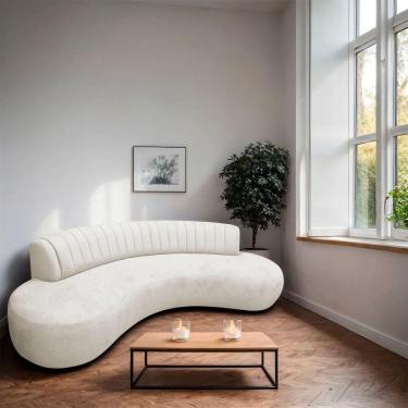Imagem de Divã Recamier Celeste Curvo Sala Estar Luxo 200cm Bouclé Branco