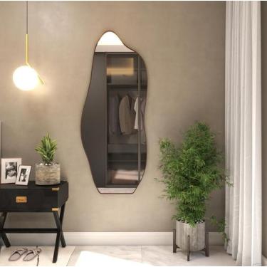 Imagem de Espelho Orgânico 100x50 com Moldura Caramelo Decorativo Parede Sala Qu