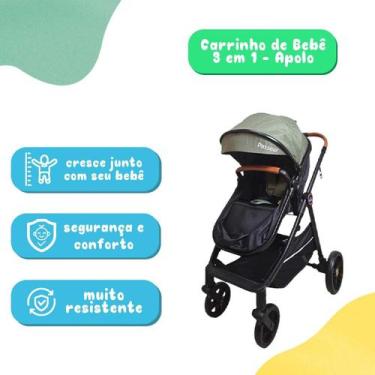 Imagem de Carrinho Bebê 3 Em 1 Passear Apolo Bebê Conforto Adaptador, FOLHA SECA