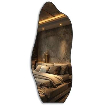 Imagem de Espelho Orgânico 100x50 com Moldura Caramelo Decorativo Parede Sala Qu