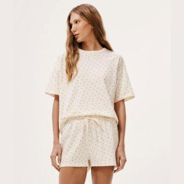 Imagem de Pijama Feminino Curto Hering Oversized Poá, Off white, M