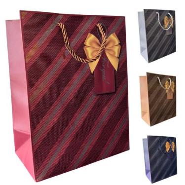 Imagem de Sacolas Presente Metalizada Luxo Embalagem Festa Kit com 4 - MLBpel, L