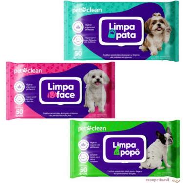 Imagem de Toalha Lenço Umedecido Cachorro Cães e Gatos 50un Limpa Pata, Popô, Fa