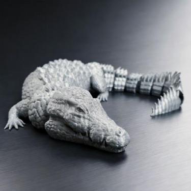 Imagem de Crocodilo Articulado 3D  Brinquedo Flexível e Decorativo - - A1, Cinza