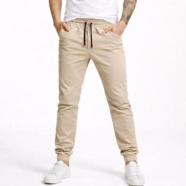 Imagem de Calça Jeans Jogger Masculina Slim Sarja Com Punho Elástico Casual Trab