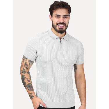 Imagem de Tricô Dixen Manga Curta Gola Polo Ziper Cinza-Masculino