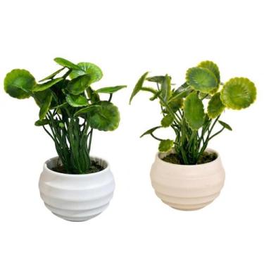 Imagem de Kit 2 Vasos Cachepot Com Planta Artificial Rita 12cm Branco - Mai Home