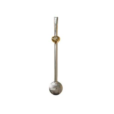 Imagem de Bomba de Chimarrão Capellani em Inox Coração Dourado  Bojo Fixo