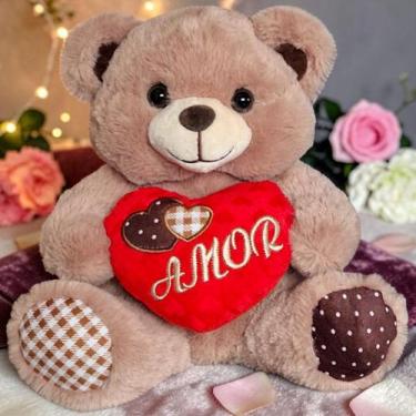 Imagem de Urso de Pelúcia Com Coração Amor 28cm Luxo Namorados Cor:Marrom Claro 