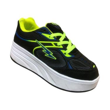 Imagem de Tênis Infantil Menino Com 4 Rodas Confortável Rodinha Macio cor:preto 