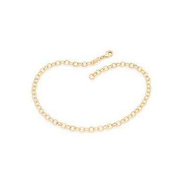 Imagem de Tornozeleira Rommanel 552019 Elo Cadeado Oval Folheada Ouro