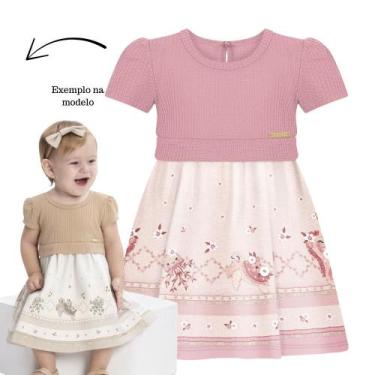 Imagem de Vestido Bebê Alakazoo Algodão Crochê Imperial e Moletinho Rosa, 1
