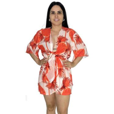 Imagem de Saída de praia conjunto Kimono camisão + Shorts - Tropicana Modas, Úni