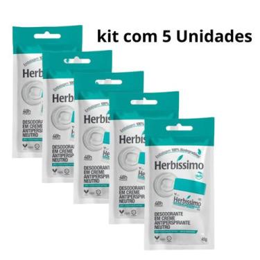 Imagem de Kit 5x Desodorante Creme Herbíssimo Refil 45g - Neutro