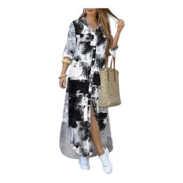 Imagem de H1803-Vestido Chemise Camisão Chique Solto Estampado Oncinha Plus Size