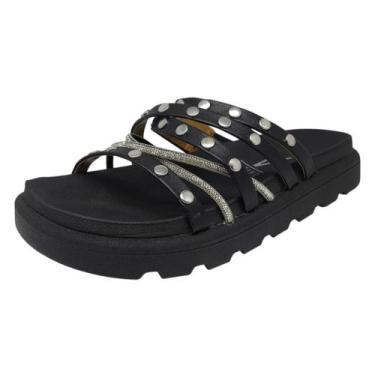 Imagem de Chinelo Feminino Papete Pins Strass Conforto Estilo Vizzano, Preto, 36