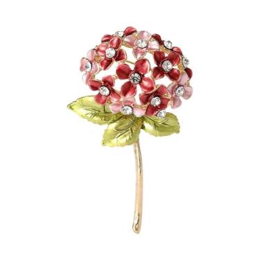 Imagem de Broches De Hortênsia Esmaltados Unissex Femininos Com Strass, Alfinete