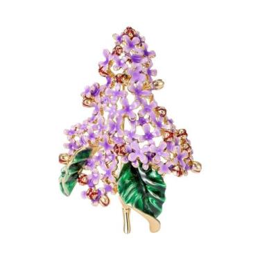 Imagem de Broches De Hortênsia Esmaltados Unissex Femininos Com Strass, Alfinete