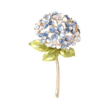 Imagem de Broches De Hortênsia Esmaltados Unissex Femininos Com Strass, Alfinete