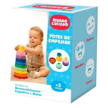 Imagem de Brinquedo Educativo Potes de Empilhar +5 Meses Coordenação Motora Cores Vibrantes GGB Plast