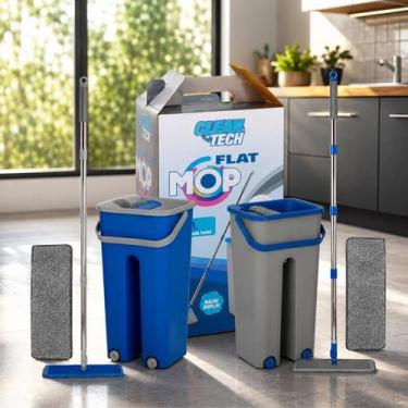 Imagem de Rodo Flat Mop Lava e Seca com Balde 2 Refis Microfibra 360 Limpeza Prá