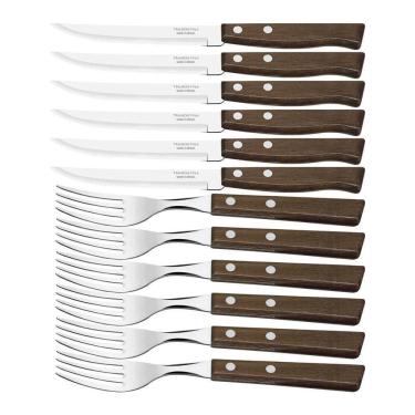 Imagem de Conjunto de Talheres para Churrasco 22299009 Aço Inox e Madeira Natural 12 Peças Tramontina