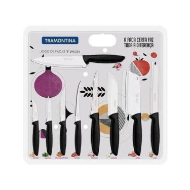 Imagem de Kit Jogo Facas Tramontina Plenus 9 Peças Aço Inox Cortes Precisos Cozi