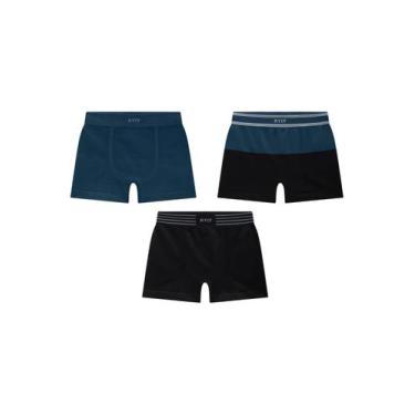 Imagem de Kit 3 Cuecas Infantil Menino Boxer Sem Costura Kyly, Preto, Azul cassi