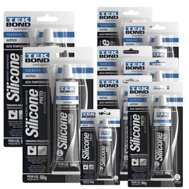 Imagem de 9 Unidades Silicone Acético Preto Alta Temp 50g Tekbond
