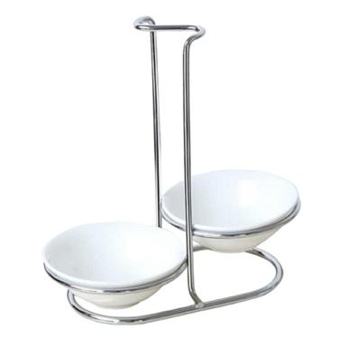 Imagem de Suporte de descanso de concha de cozinha de cerâmica branca moderna da Fityle com rack de aço inoxidável polido, Prata, Double round bowl, 1