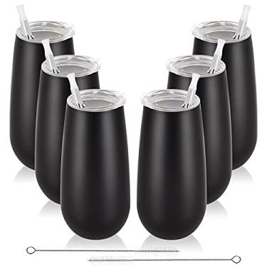 Imagem de Pacote com 6 taças de champanhe isoladas, taças de vinho sem haste de 177 ml, copos de coquetel inquebráveis com tampa, presente para amigos da família, Natal, aniversário (cor preta)