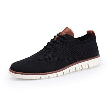 Imagem de QHBPMGAD Tênis Oxford masculino Wingtip-Classic Lace Up Casual Shoes Delicate Cancellate Knitting Upper, Preto, 8