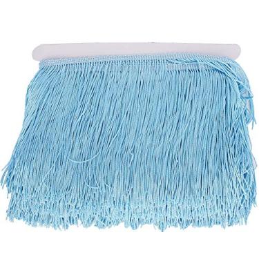 Imagem de Borla de franja de 10 jardas, franja longa de 14 cm de largura guarnição de vestido latino borlas de poliéster fita de acabamento de renda costura palco DIY acessórios de cortina (azul celeste)