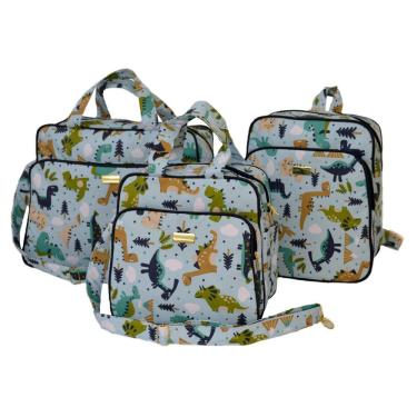 Imagem de Kit Bolsa Mala Bebê Menino Com Mochila Dino Passeio Enxoval