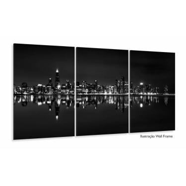 Imagem de Quadro Decorativo Cidade Branco Preto 120x60 3 peças Sala Qu